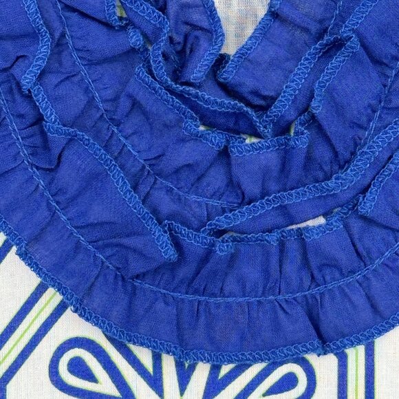 Tracy Negoshian Blue White Sleeveless dress cotton Ruffle Neckline size large - Picture 9 of 11